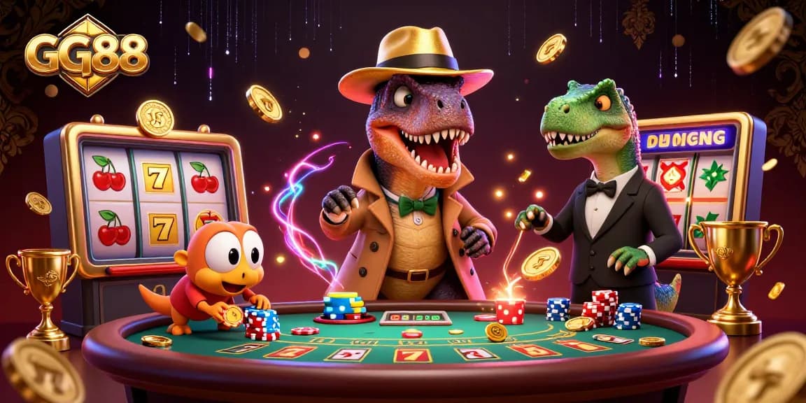 Engage in exciting games at GG88 with a dynamic 3D gambling scene featuring unique characters.
