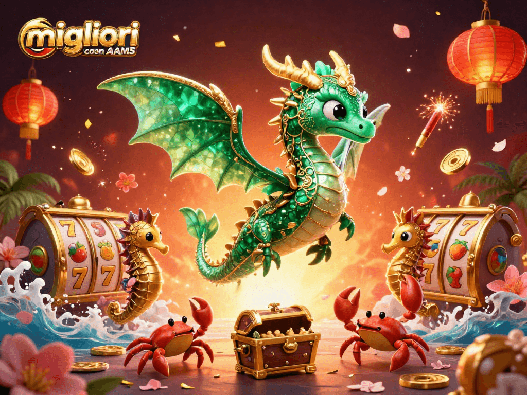 Scopri i migliori casino non AAMS con un drago marino scintillante e elementi di gioco vivaci.