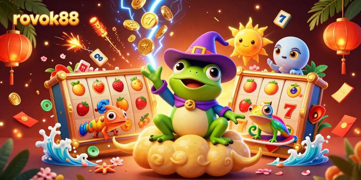 Experience the thrill with rokok88's vibrant casino charm, featuring playful characters and dynamic game elements.