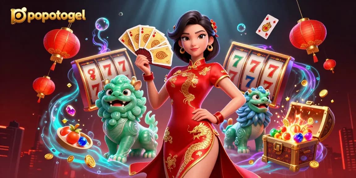 Engage in exciting slot gameplay with popotogel’s vibrant scene featuring colorful reels and dynamic characters.