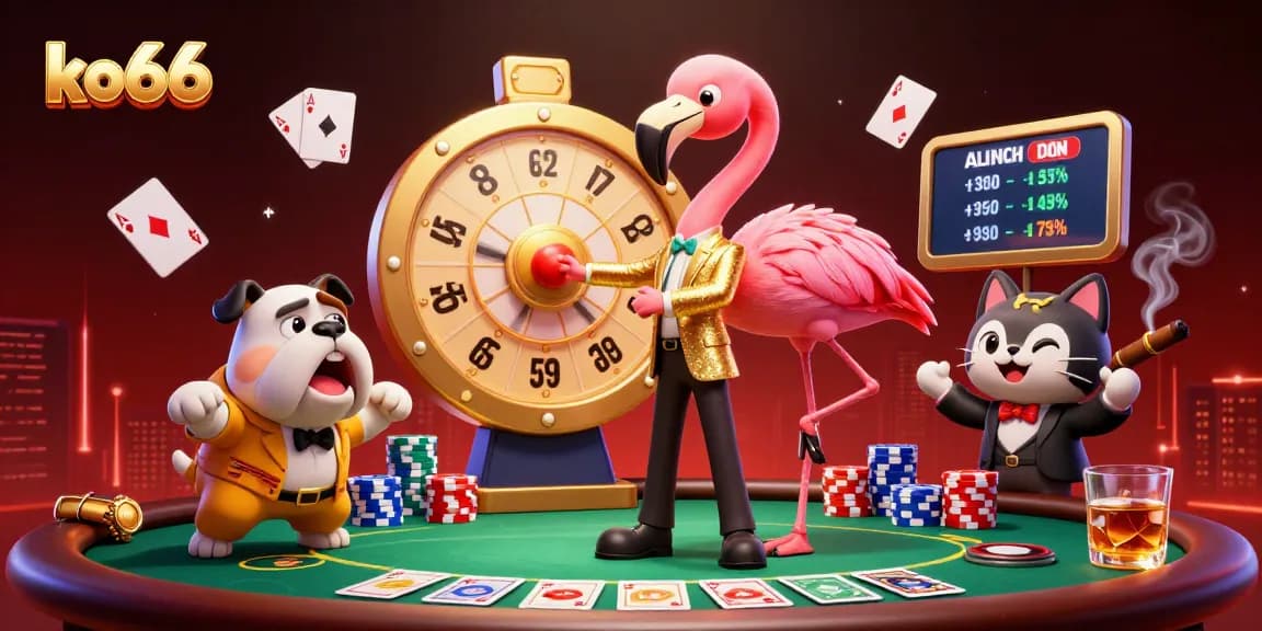 Engage in thrilling fun with ko66 at a vibrant 3D game show casino scene bursting with excitement!