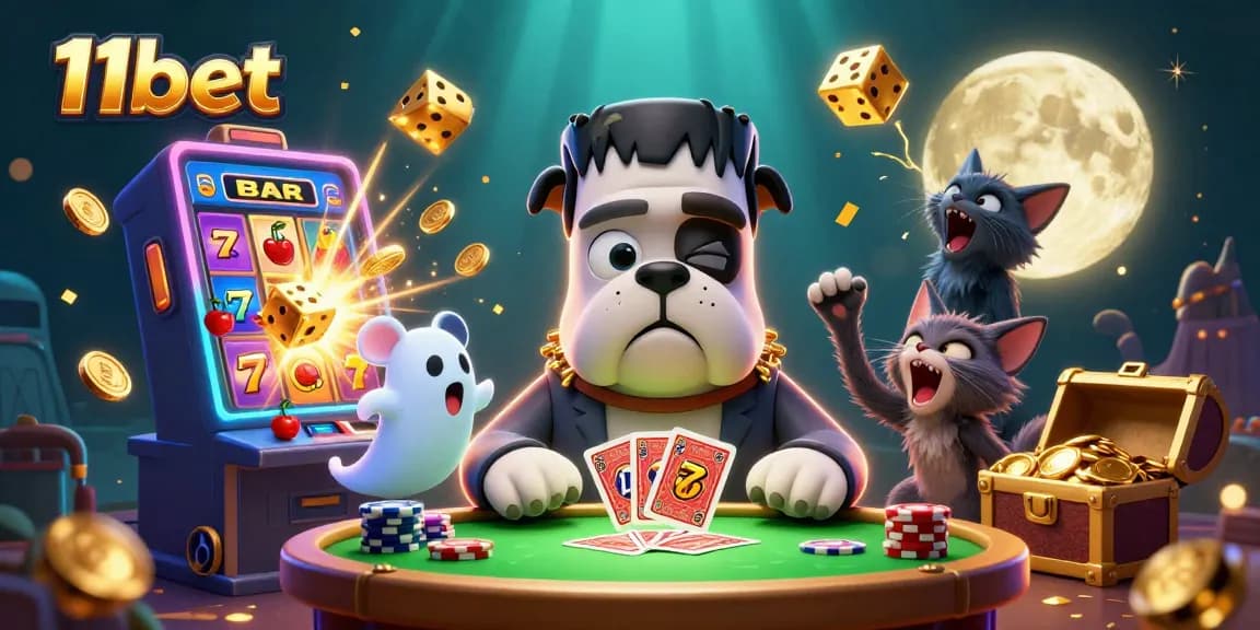 Experience thrilling gameplay with 11bet as a ghost mouse hovers through a vibrant casino scene.