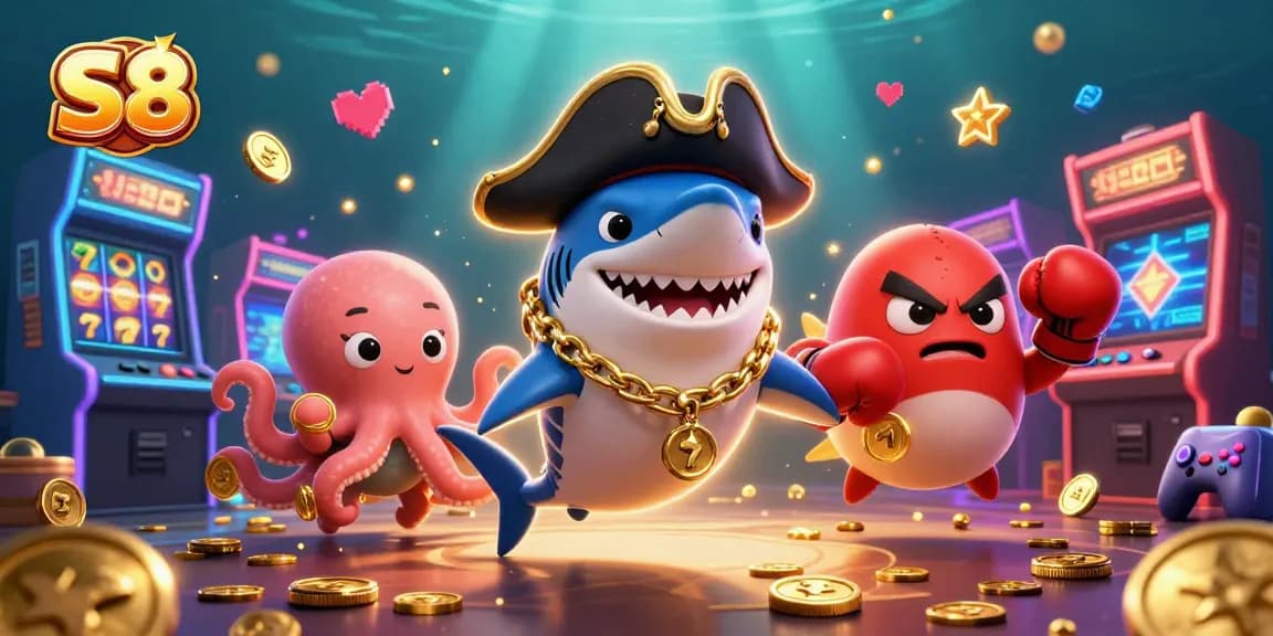 Engage in exciting gameplay at S8 with a vibrant casino scene featuring a pirate shark and octopus.