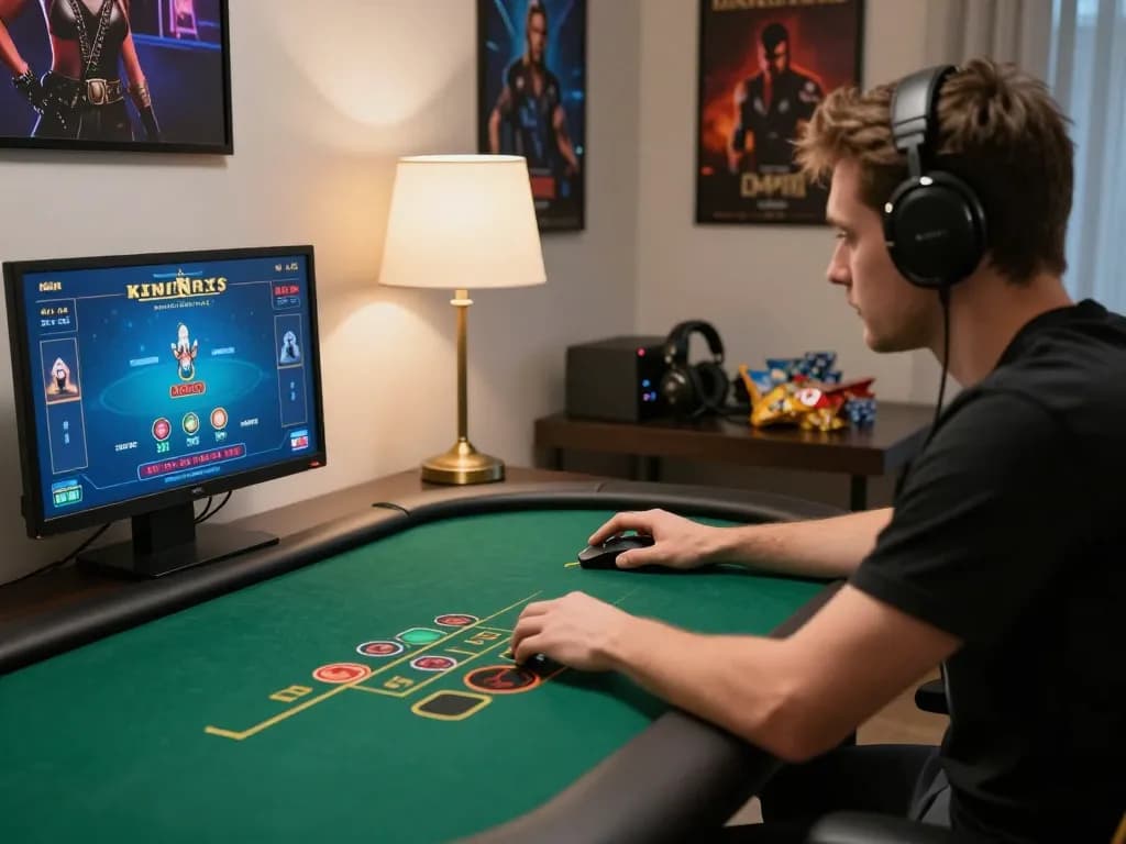 Engaged player strategizing their next move in top game bài đổi thưởng at home gaming setup