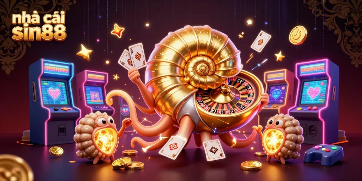 Engage with the vibrant world of nhà cái sin88 featuring a cartoon nautilus and glowing ammonite companions.