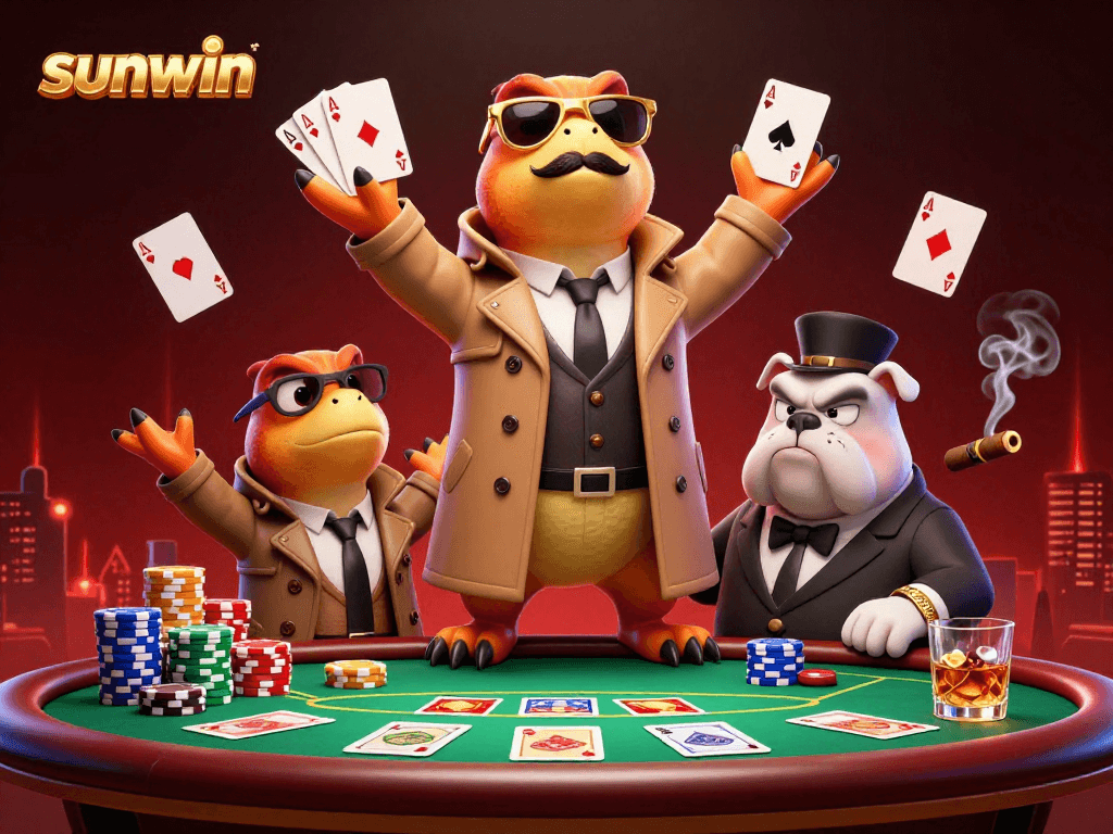 Engage with sunwin's vibrant casino world featuring raptors in disguise and poker action.