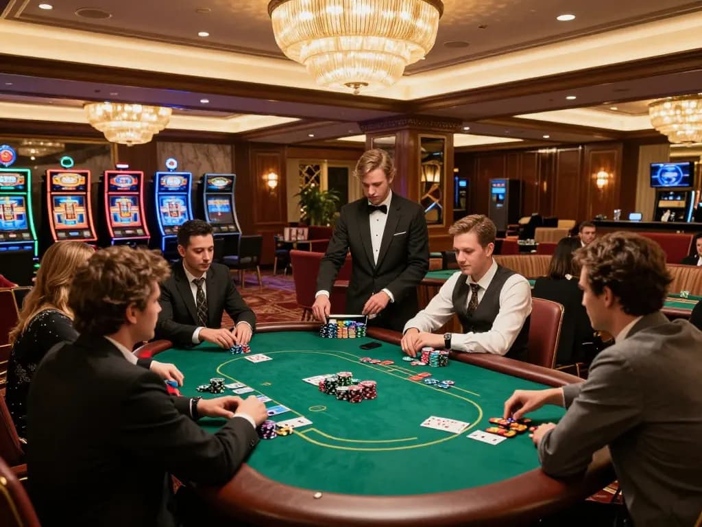 Players engaged in thrilling poker game at 789club's elegant casino setting