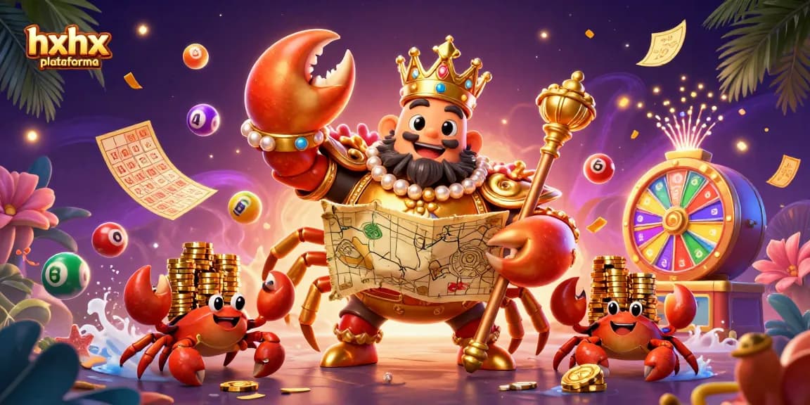 Explore a hxhx plataforma e sua riqueza em jogos com a representação de um imperador caranguejo dourado.