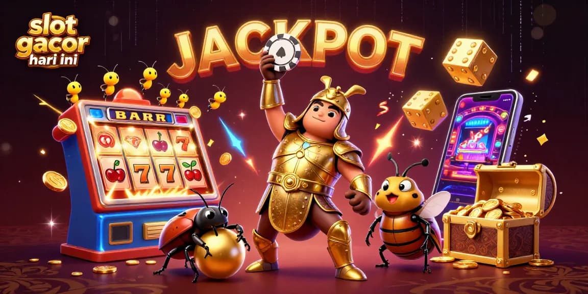 Win big at slot gacor hari ini with an epic jackpot celebration illustration featuring dynamic casino elements.