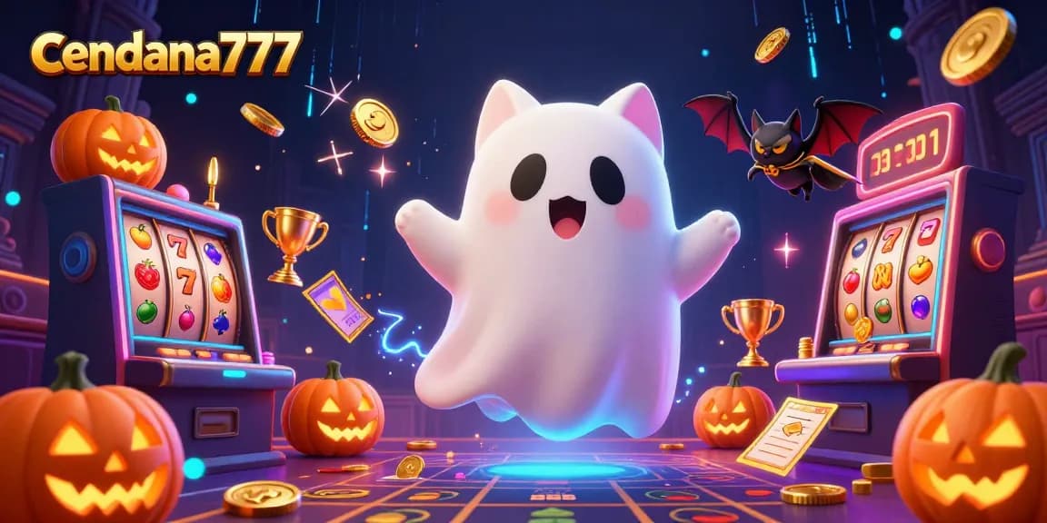 Cendana777 unveils exhilarating digital transactions in a haunted casino with vibrant characters and lively elements.