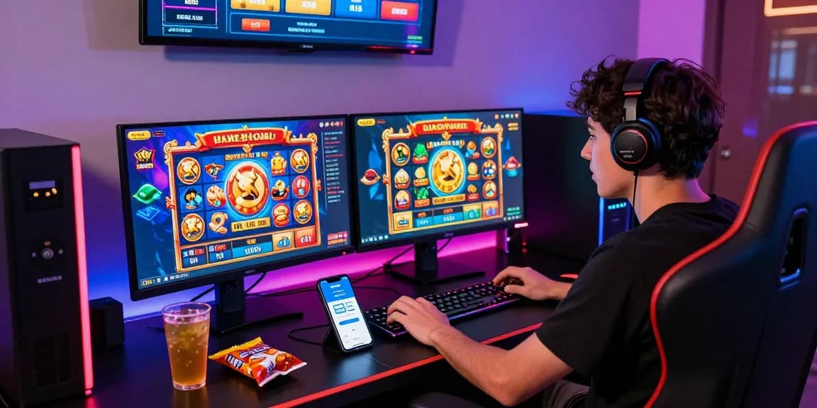 Engaging online gaming experience with deposit tanpa minimal on vibrant computer setup showcasing slot game excitement.