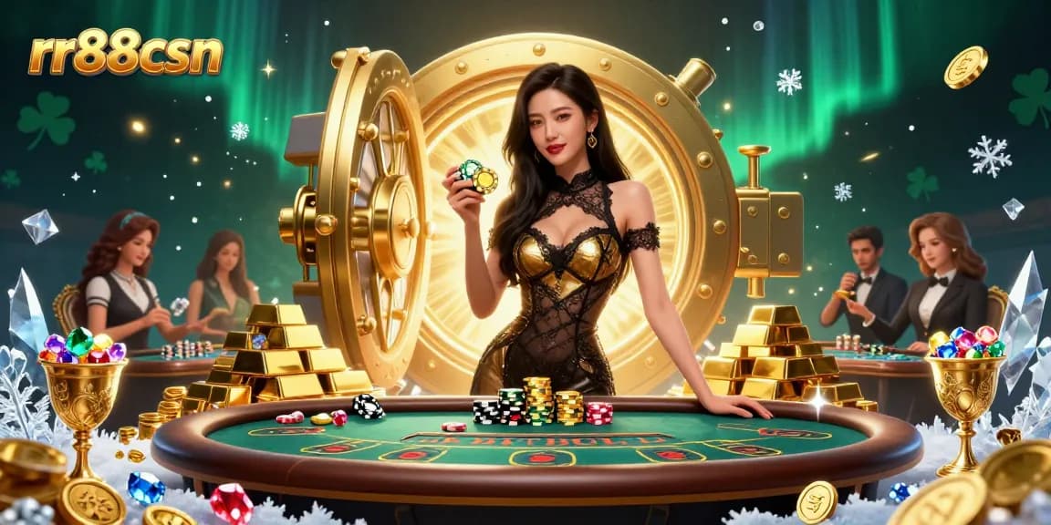 Experience high-stakes gaming at rr88csn with luxurious baccarat tables and golden chips.