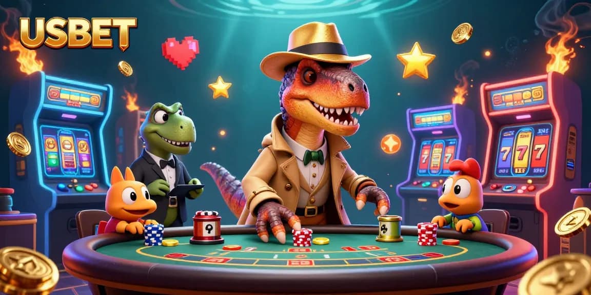 Experience thrilling gameplay with USBET as a velociraptor card counter sneaks chips at a casino table.