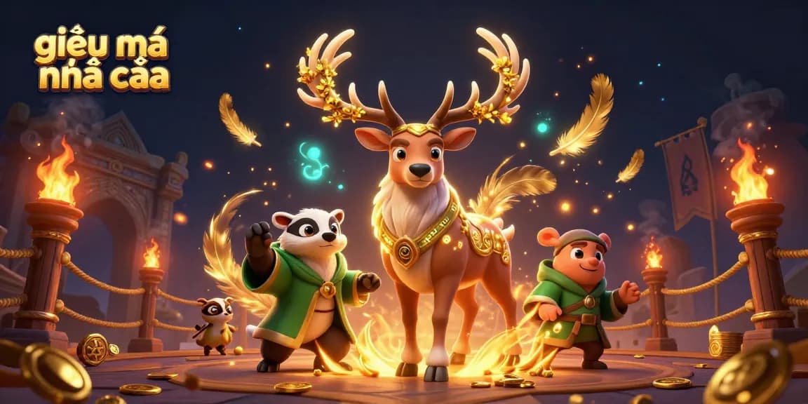 Experience the magic of giải mã nhà cái through a captivating 3D illustration of a Celtic druid stag and wise badger.