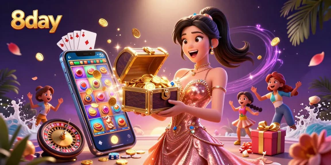 Join the excitement of 8day and win big with a vibrant casino treasure chest overflowing with riches.