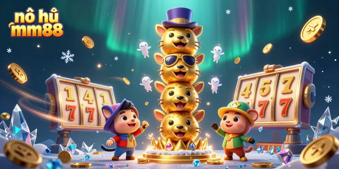 Engage in thrilling nổ hũ mm88 gameplay with vibrant slot reels and golden totems in a captivating scene.