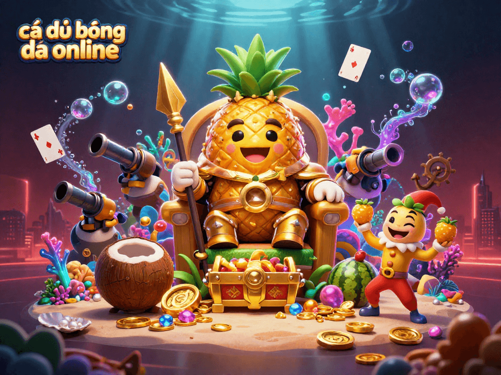 Engage with cá độ bóng đá online in a vibrant 3D casino scene featuring an animated king and lively characters.