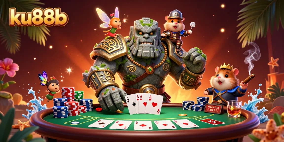 Engage with ku88b's thrilling poker experience featuring a golem and knight celebration.