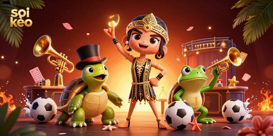 Experience the excitement of soi kèo sports betting with vibrant characters and dynamic betting elements in this 3D scene.