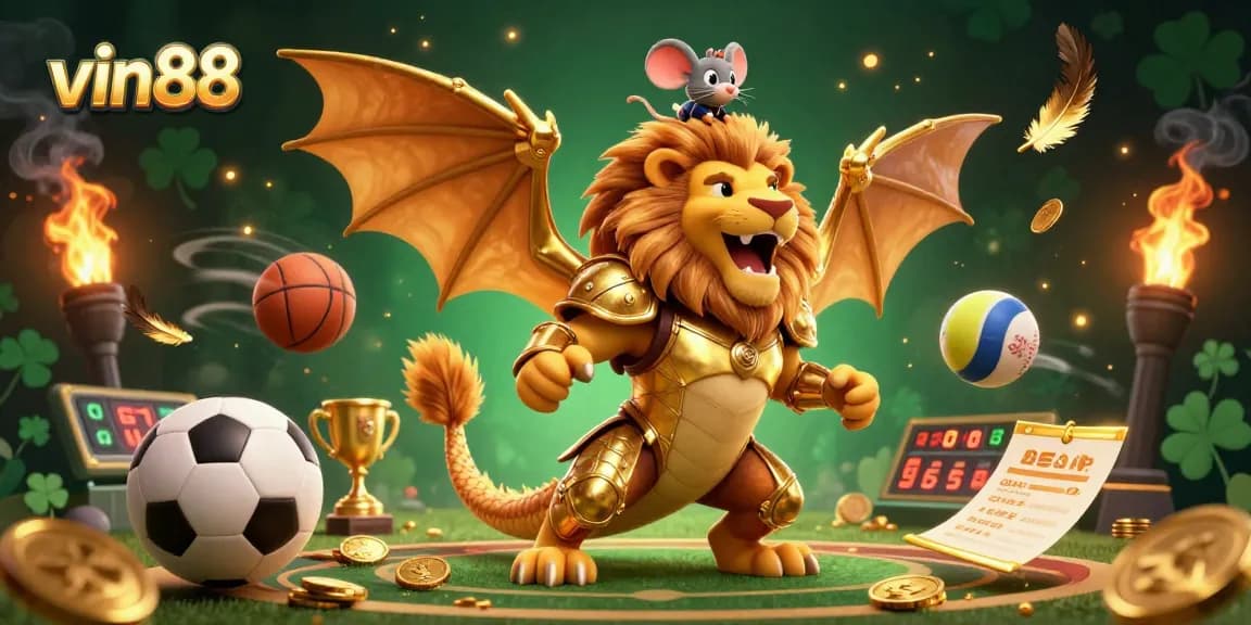 Win big with vin88 in this vibrant 3D casino scene filled with dynamic sports elements and action!