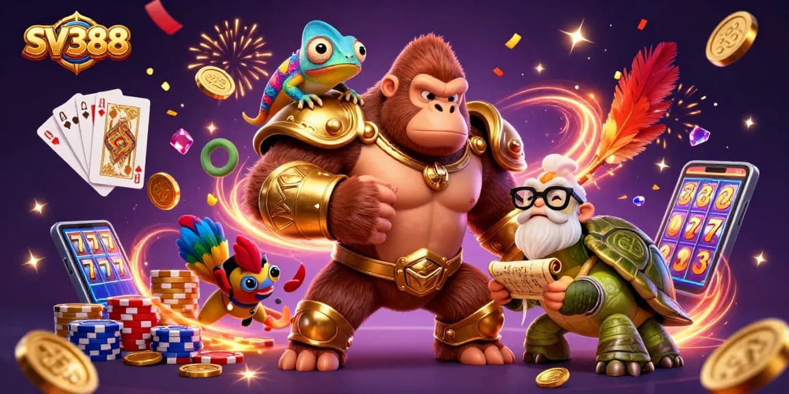 Experience exhilarating cockfighting action at SV388 with vibrant characters and rich casino elements.
