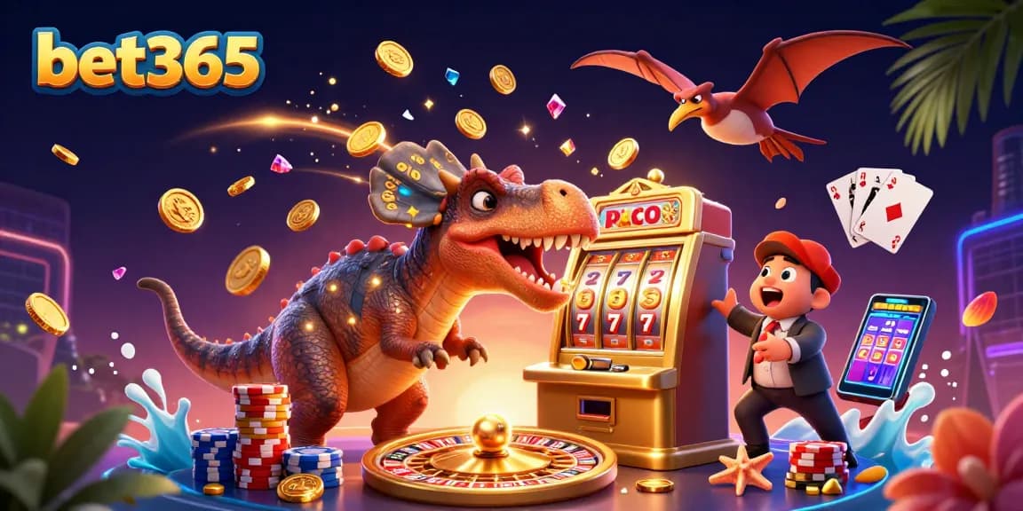 Experience the excitement of bet365 as a pachycephalosaurus wins a jackpot in a rich casino scene.