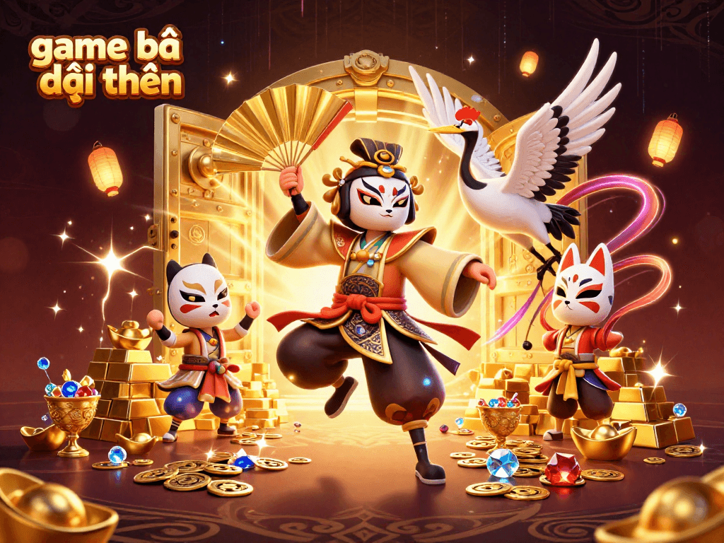 Engage with game bài đổi thưởng through thrilling 3D gaming elements, treasure, and vibrant characters.