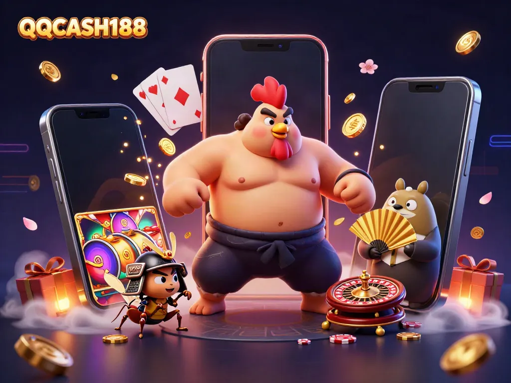 Experience QQCASH188 with vibrant characters amidst thrilling slot game elements for engaging gameplay.