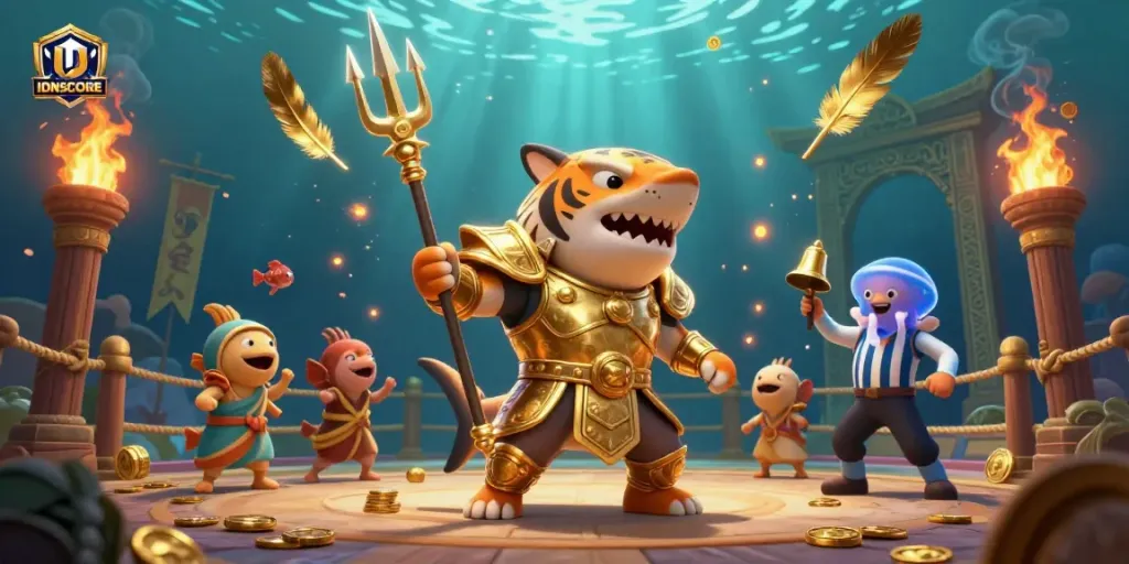 Experience the thrill of IDNSCORE in a vibrant underwater colosseum with exciting betting elements.