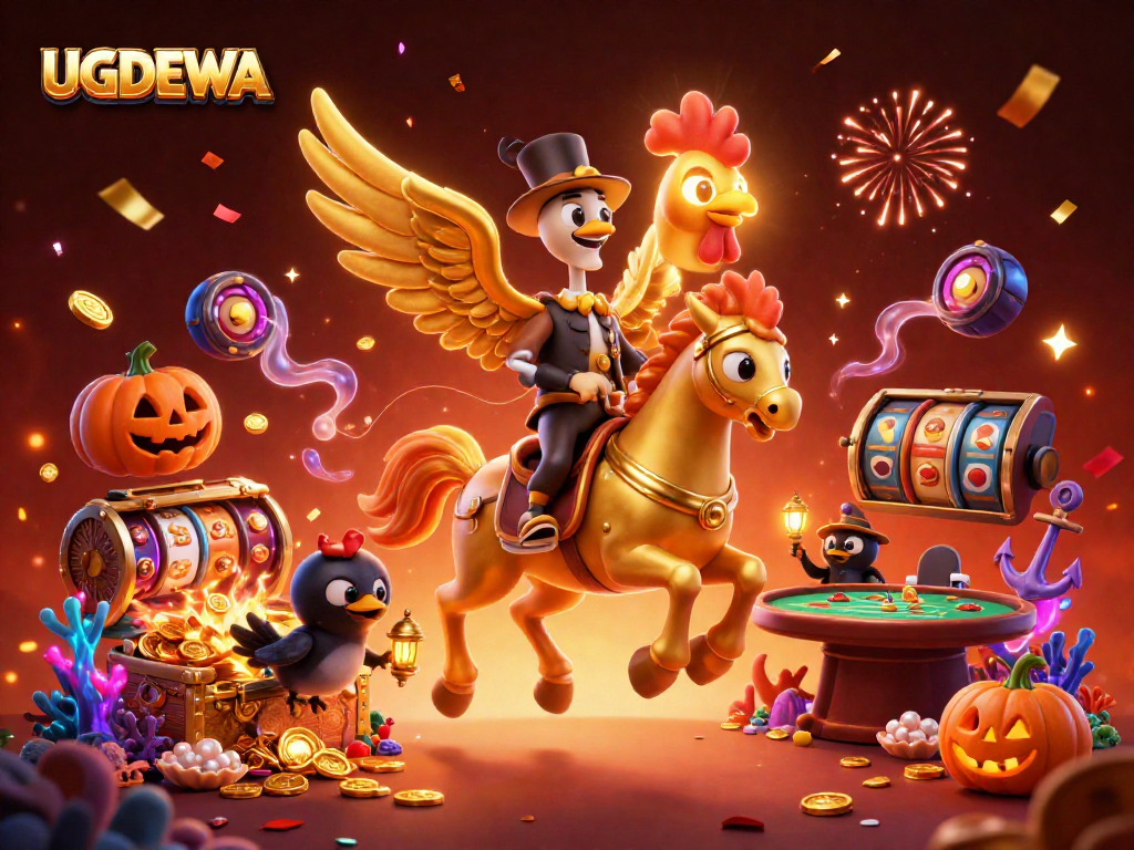 Experience thrilling gameplay with UGDEWA's immersive casino adventure featuring a golden rooster and mystical elements.