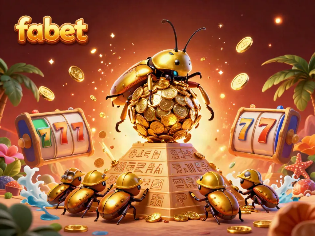 Engage with fabet’s exhilarating jackpot experience, featuring a golden dung beetle themed illustration.