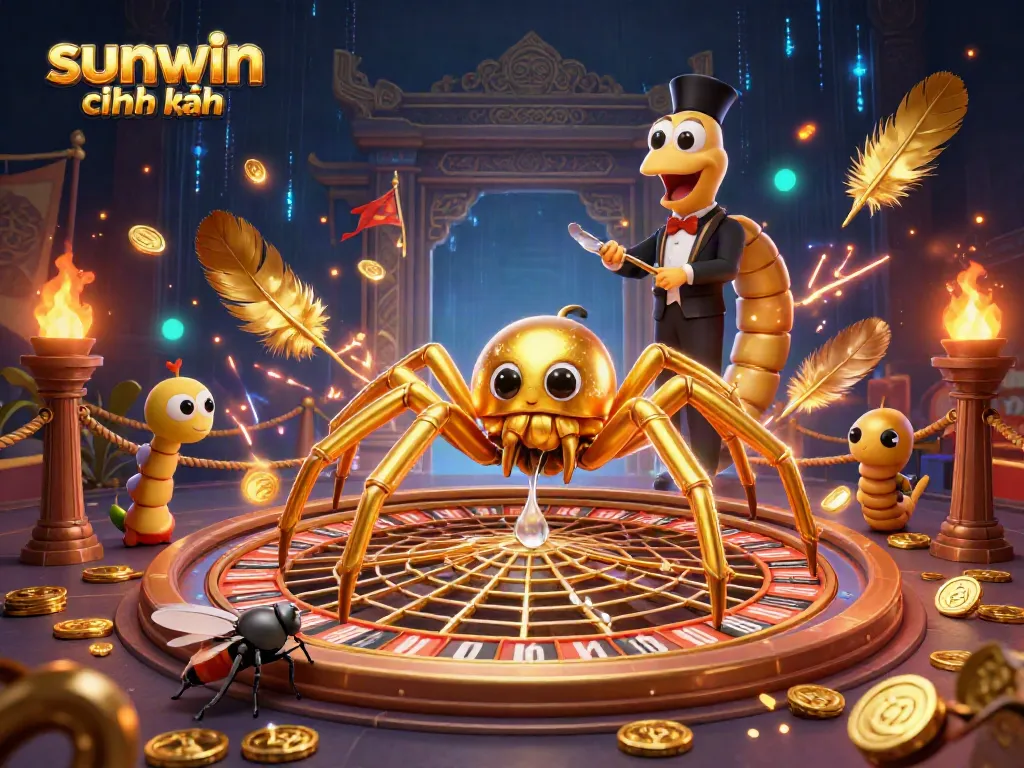 Experience the thrilling gameplay at sunwin chính hãng with a golden spider, betting fly, and centipede croupier in 3D action.