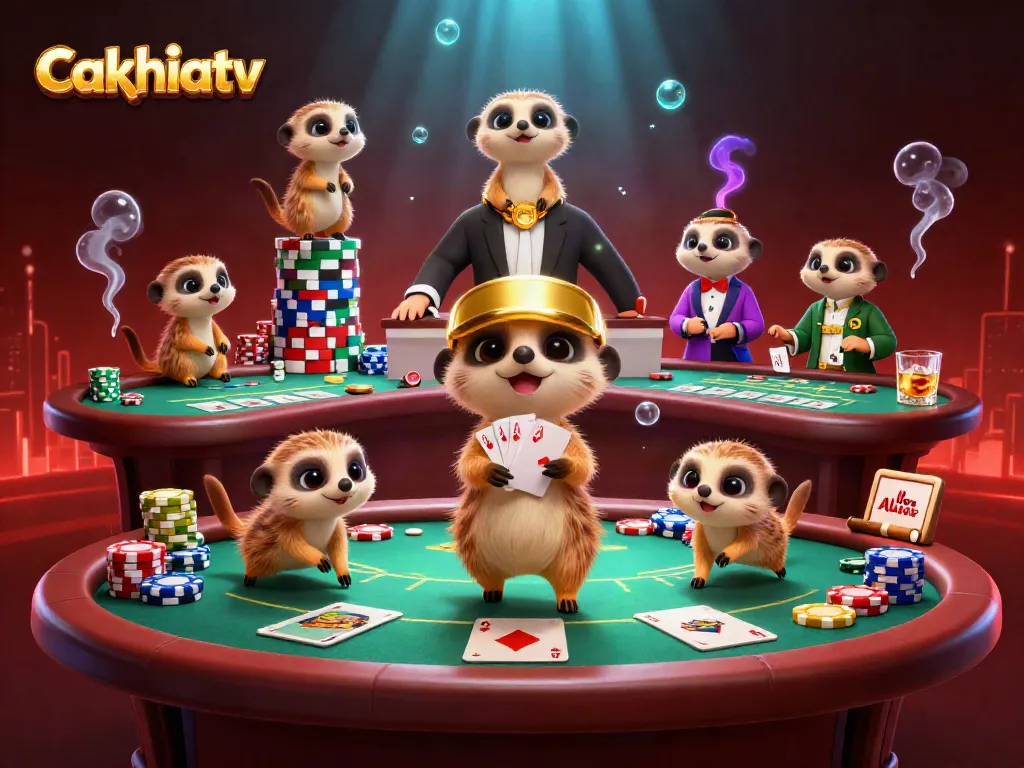 Experience immersive action at cakhiatv with meerkats managing a vibrant casino scene.