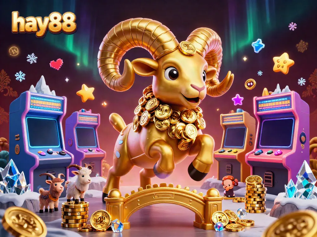 Experience the thrill of hay88 with a golden ram charging into a vibrant casino game scene