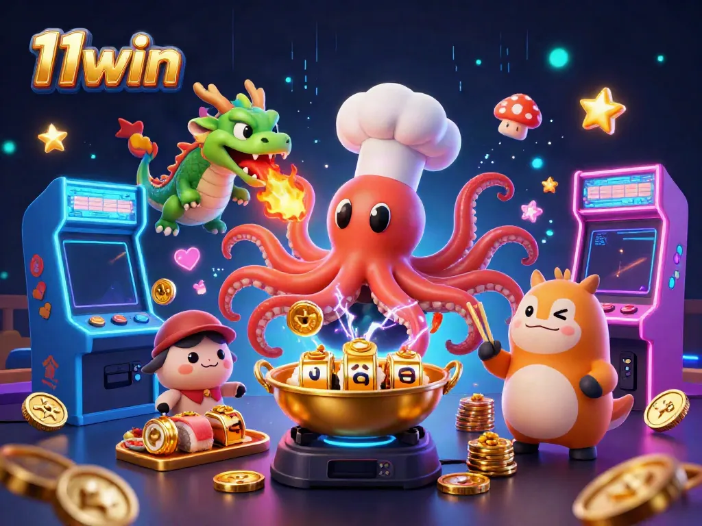 Experience thrilling excitement at 11win as the octopus chef prepares golden slot dishes amidst dynamic game elements.