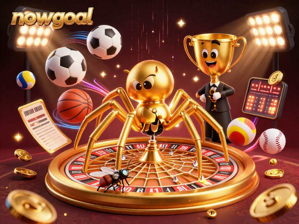 Engage with nowgoal's thrilling sports betting scene featuring a golden spider, centipede dealer, and dynamic elements.