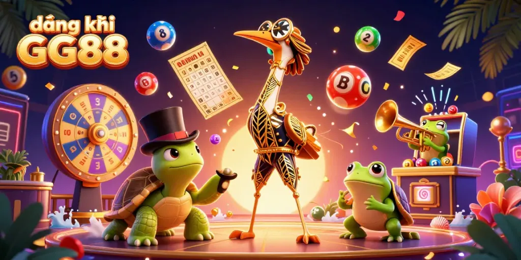 Brightly colored dynamic scene illustrating đăng ký GG88 with casino-themed characters and elements.