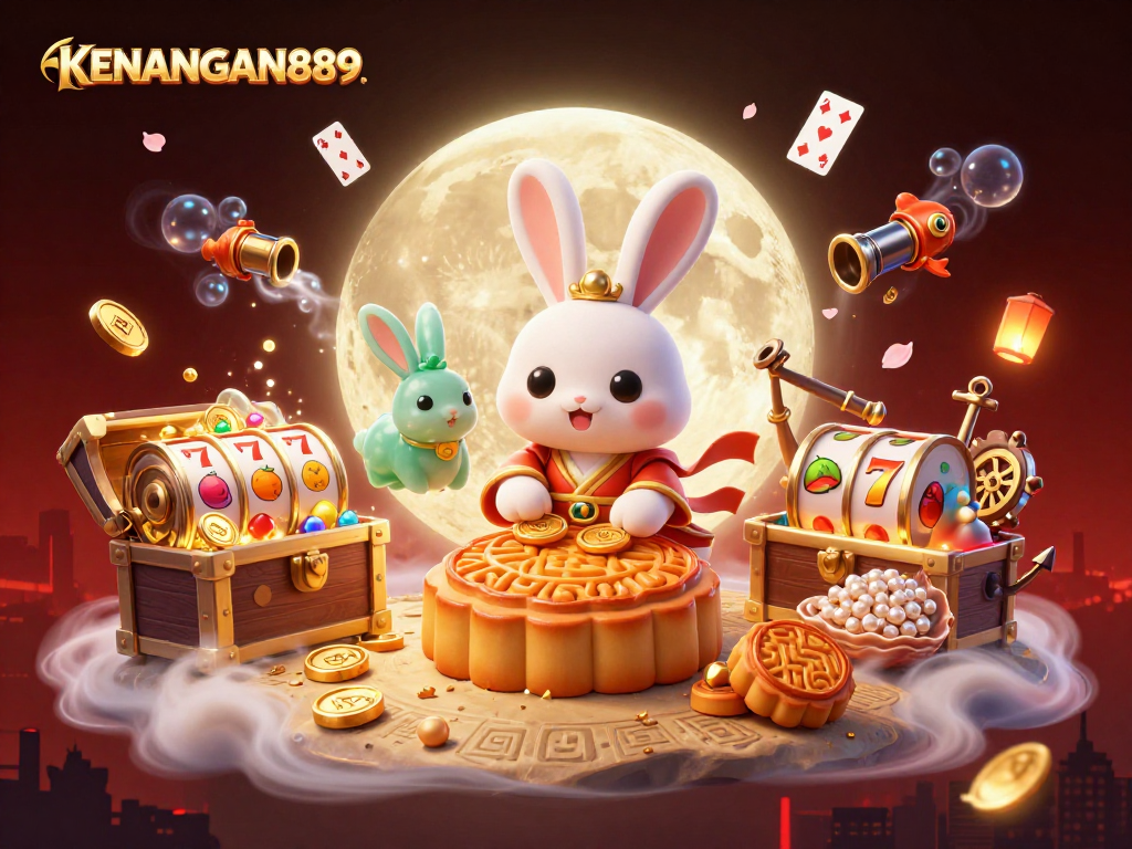 Win big with KENANGAN889 in a vibrant casino scene featuring iconic characters and gaming elements.