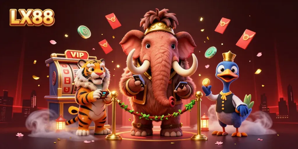Join the vibrant world of LX88 with a woolly mammoth bouncer, saber-tooth tiger VIP, and dodo doorman, full of exciting casino action.