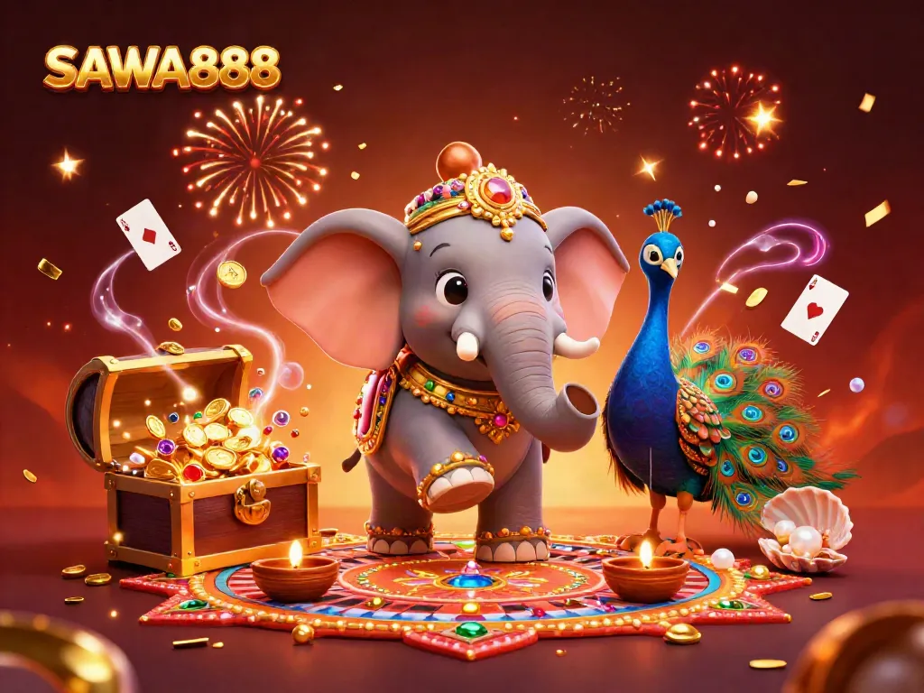 Experience exciting gameplay at SAWA888 with vibrant casino-themed characters and winning symbols.