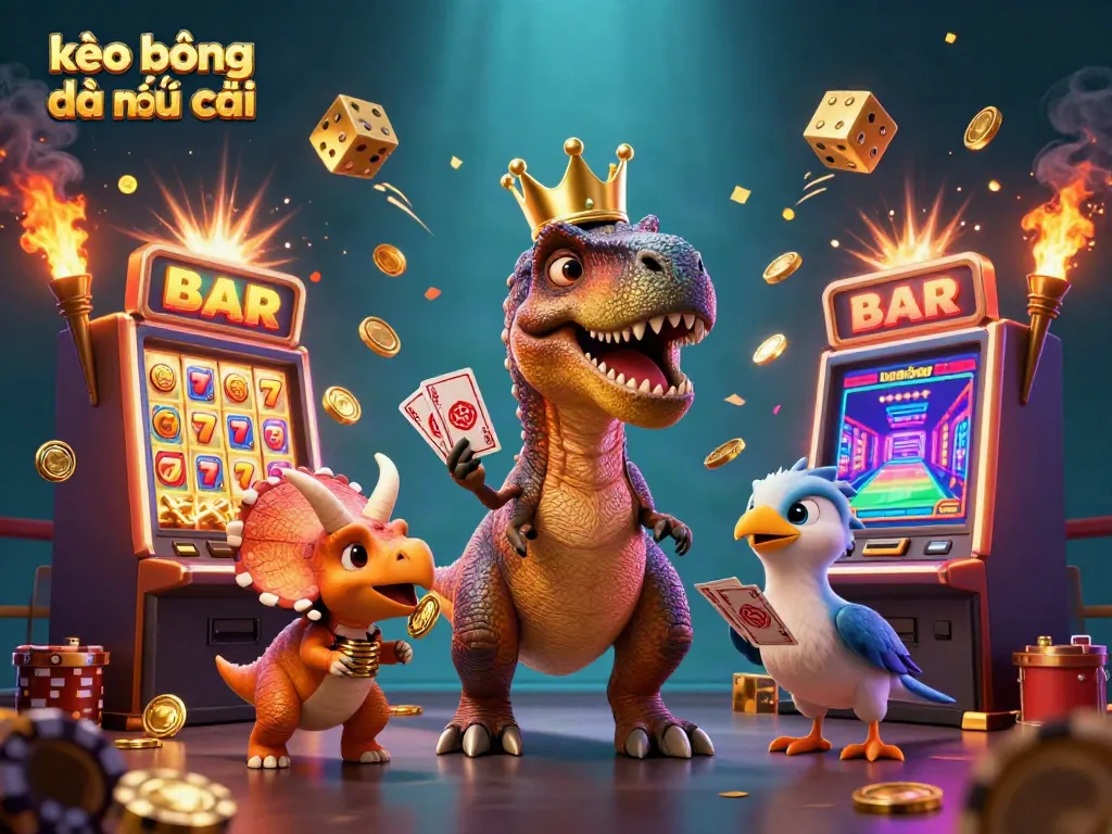 Experience the thrill of kèo bóng đá nhà cái with cartoon characters in a vibrant casino scene.