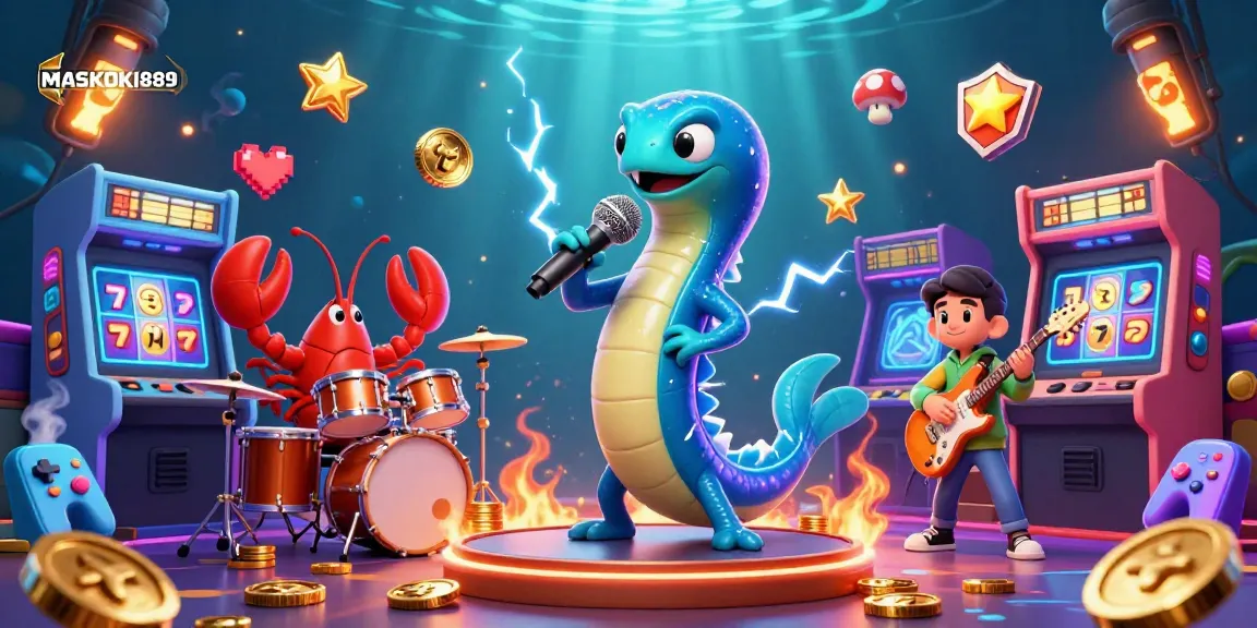 Experience electrifying entertainment at MASKOKI889's underwater casino with dynamic characters and vibrant gaming elements.
