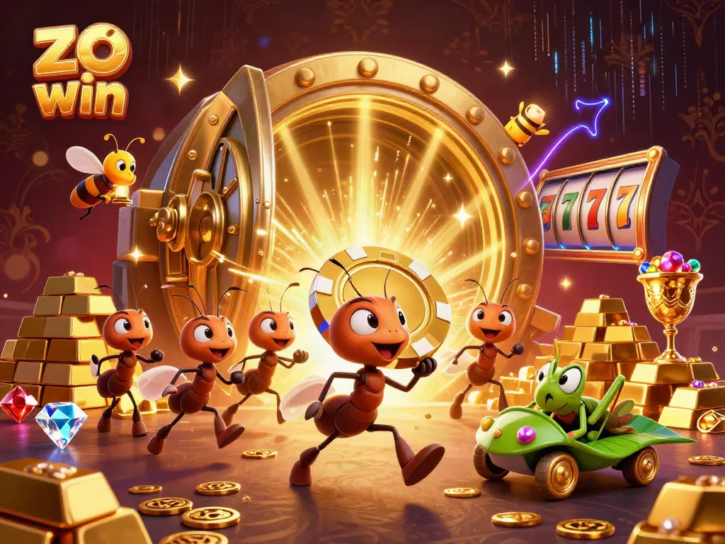 Experience the thrill of the zo win heist with a dynamic casino-themed 3D illustration.