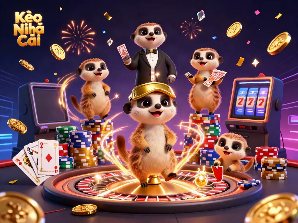 Experience thrilling Kèo Nhà Cái action with lively meerkats in a vibrant casino scene.