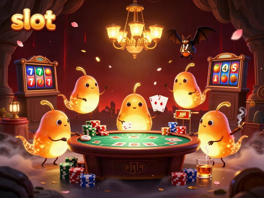 Experience the excitement of slot machines with vibrant glowworms lighting a cave casino.