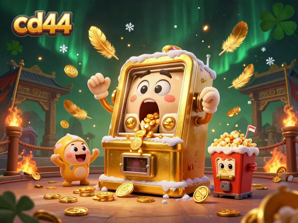 Witness the thrilling moment when cd44's golden slot machine hits the jackpot, coins cascading into the air!