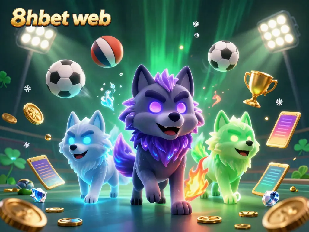 Experience exciting gameplay at 8xbet web with animated wolves amidst dynamic sports betting action.