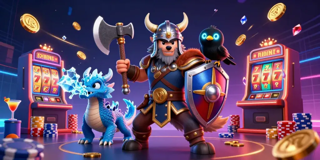 Slot dana membuat karakter Viking seru dengan latar belakang kasino yang gemerlap.