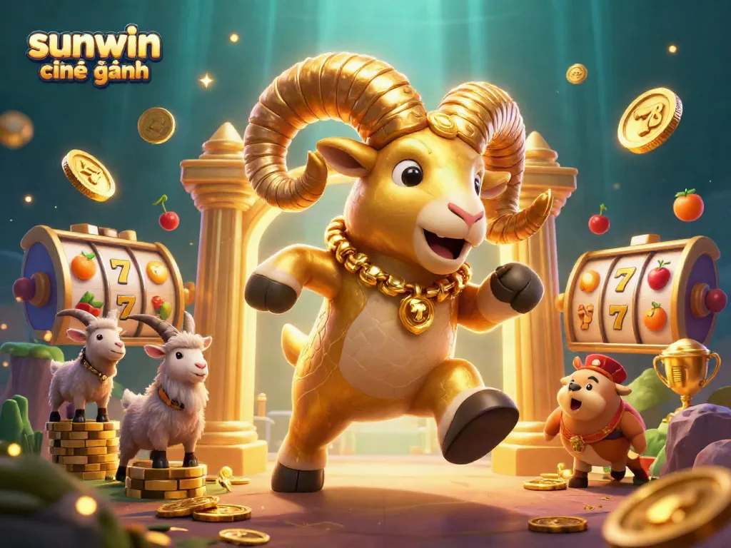 Play and win with sunwin chính hãng in this vibrant casino illustration packed with slots and action.