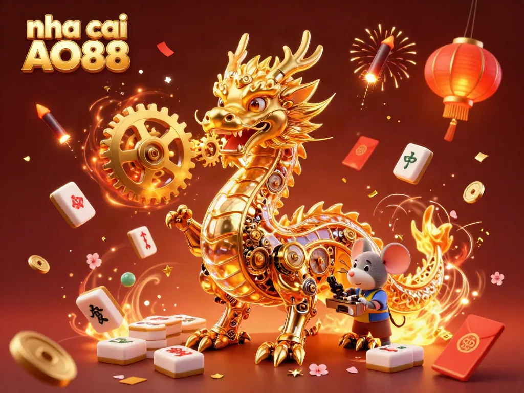Engage with nha cai AO88's thrilling environment featuring a golden dragon and festive elements.